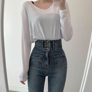 White Loose Fit (slightly sheer) Long Sleeve Tee